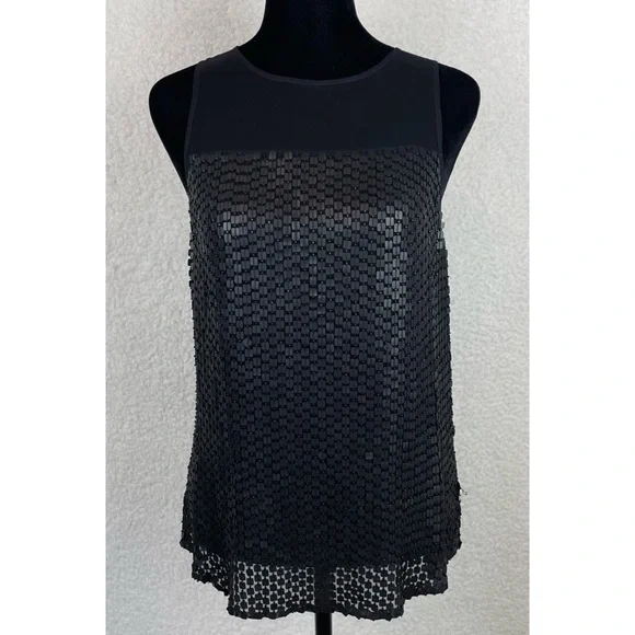 PARKER • Black Carson Combo Silk Chiffon Sequin Embellished Tank Top, S - Picture 13 of 16
